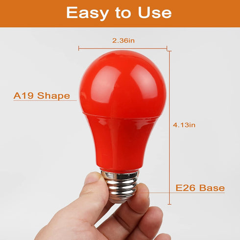 GREENIC Red Light Bulbs, 9W (60 Watt Equivalent), E26 Base A19, Red LED Lights for Bedroom, Porch, Holiday, Party, 4