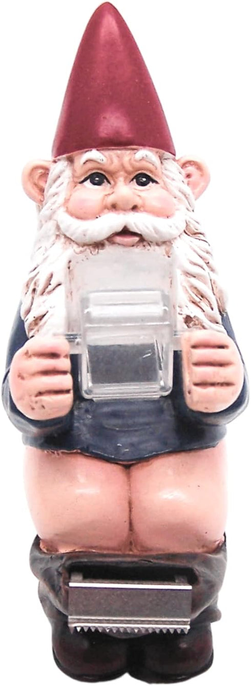 Gnome Sitting on a Toilet Tape Dispenser, Funny Office Supplies, Unique Desk Accessory, 5.25 Inches