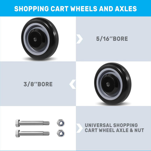 5" Set 4Load 1400 lbs(5/16"Bore,Black) SY America Shopping Cart Replacement Wheels Kit, Dual Precision