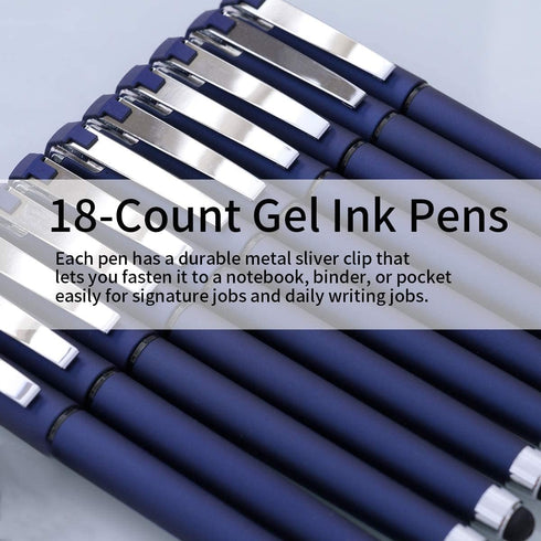 Lin.Pen 1.0mm Black Gel Pens, 2-in-1 stylus gel pen, Gel Ink Rollerball Pens for Office, Black gel ink(18 Pack-blue), Dark blue by NC