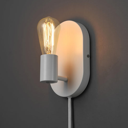 65000134 1-Light 6ft Globe Electric Plug-in or Hardwire Wall Sconce, Matte White, White Fabric Covered Cord, Inline