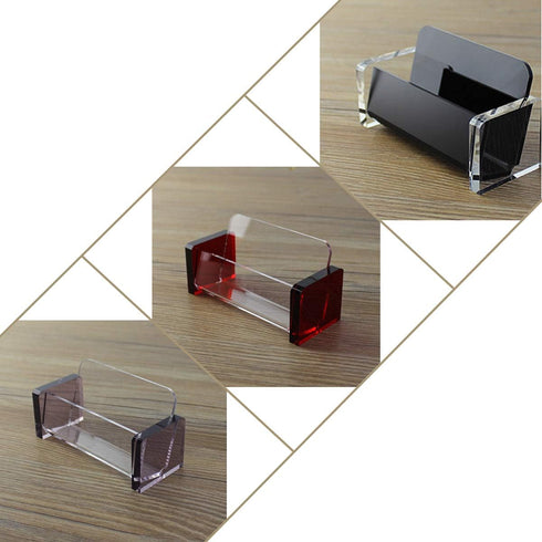Enyuwlcm Acrylic Desktop Business Card Holder Display for Desk – Elegant Business Card Stand for Office, Red/Clear with