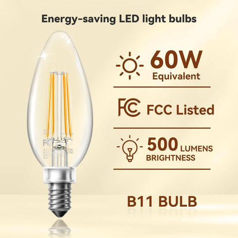 Bulbs Dimmable, 60W Bulbs, E12 4.5W 5000K B11 6 Pack TJOY LED Candelabra Equivalent Chandelier Light Small Base