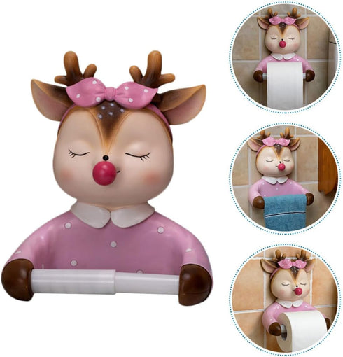 RUNROTOO Bathroom Toilet Paper Holder Wall-Mounted Cute Deer Roll Paper Rack Creative Tissue Storage Rack for Bathroom