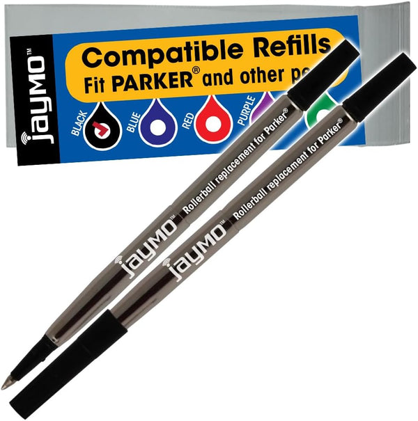 Jaymo Replacement for Parker Quink 1950323 - Rollerball Pen Refill, 2 Black, Measures 4.56 in / 116 mm Long