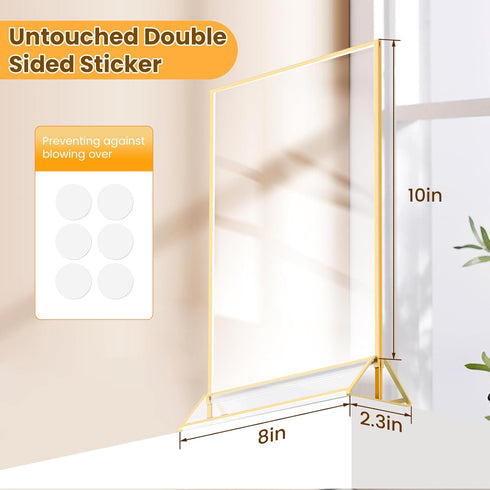 8X10 -6 Pack Acrylic Sign Holder Gold Frames Double Sided Sign Stand for Picture Frames Wedding Table Number Menu