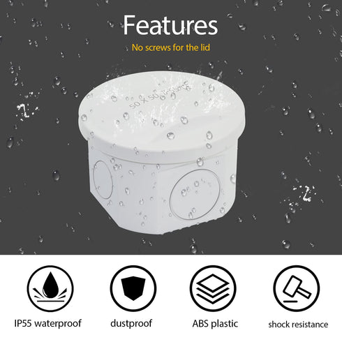 LeMotech Junction Box with Reserved Holes, ABS Plastic Electrical Box, IP55 Waterproof Dustproof Project Enclosure