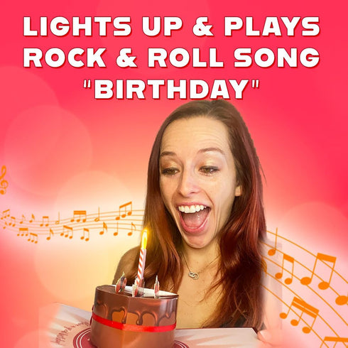 Birthday Cards with Lights & Music, 100 GREETINGS for Mom, Son, Women & Men, 1 Pop Up Card (Brown Cake)