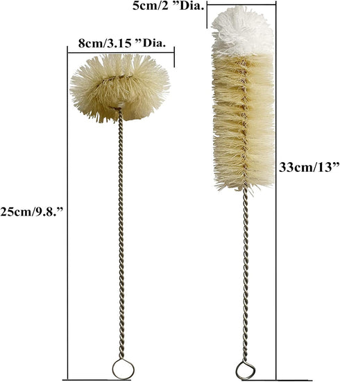 Coralpearl Stainless Steel Soda Bottle Cleaning Brush Set Natural Boar Bristle Wool Tip Long Handle, Flexible Bendable Thick Wire Cleaner for Narrow Neck Water Baby Bottles Straw Pipe Tube Flask (2) by Coralpearl