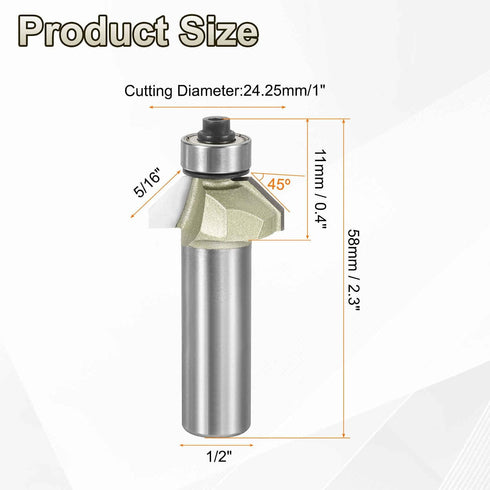 45 1/2 Inch 5/16" HARFINGTON Degree Chamfer Router Bit Shank Cutting Edge Carbide Tip with Bearing for Woodworking