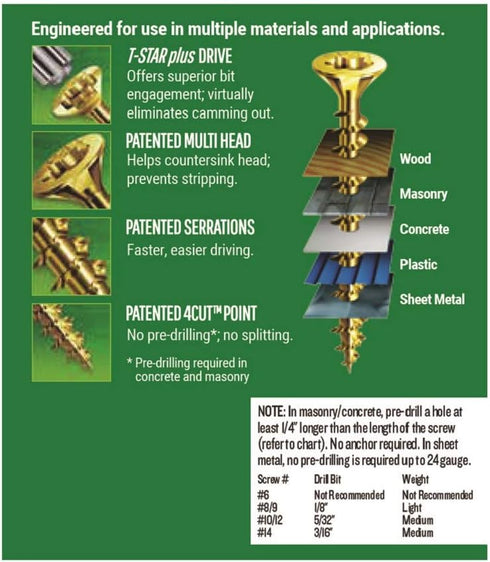 SPAX Screws 4191020400404, 8-inch by 1-1/2-inch Yellow Zinc Flat Head (197 per Box)