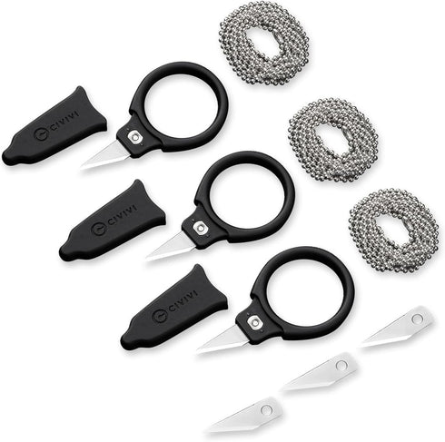 CIVIVI 3 Pack Utility Knife Set - Mini Box Cutter for EDC with 3 Extra Blades & Bead Chains (C22022A-2)