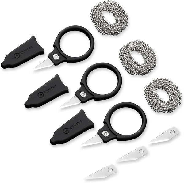 CIVIVI 3 Pack Utility Knife Set - Mini Box Cutter for EDC with 3 Extra Blades & Bead Chains (C22022A-2)