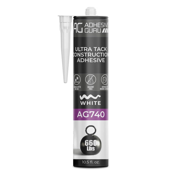 Adhesive Guru AG740 Ultra Tack Hybrid Construction Adhesive, 10.5 fl oz, Heavy Duty Indoor Outdoor Caulk Sealant