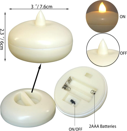 Waterproof Flameless Floating Candle, Battery Operated LED Light with Timer, Warm White Tealight for Home Decor