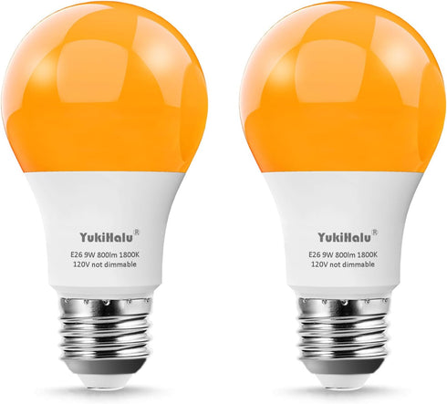 YukiHalu LED Amber Light Bulbs, A19 1800K E26 800Lm, 60W Equivalent Soft Warm Sleep Light Bulbs, 2-Pack for Baby Nursery
