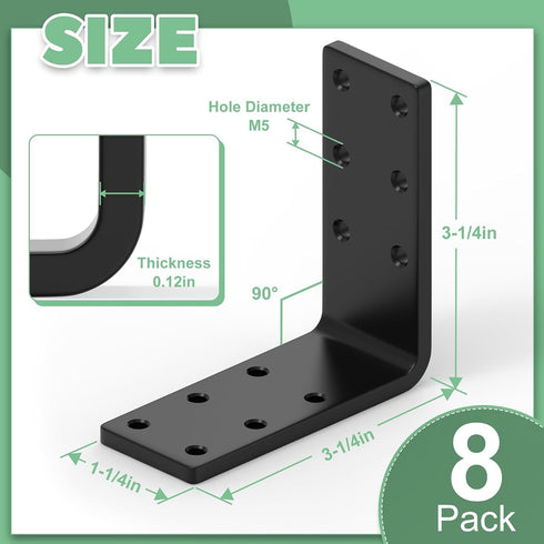 Furniture,8 3''x3''x1.2'' Braces,11-ga L Brackets for Wooden Pcs Corner Extra Thick Heavy Duty Shelf Bracket,Metal