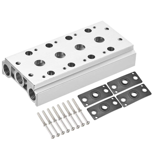 uxcell 1/4" G Thread 4 Row Aluminum Manifold Socket for 4V210 Series Pneumatic Valve Base