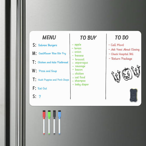Magnetic Whiteboard for Fridge, Small Dry Erase Board with 4 Markers and 1 Eraser, 20 x 13 Inches