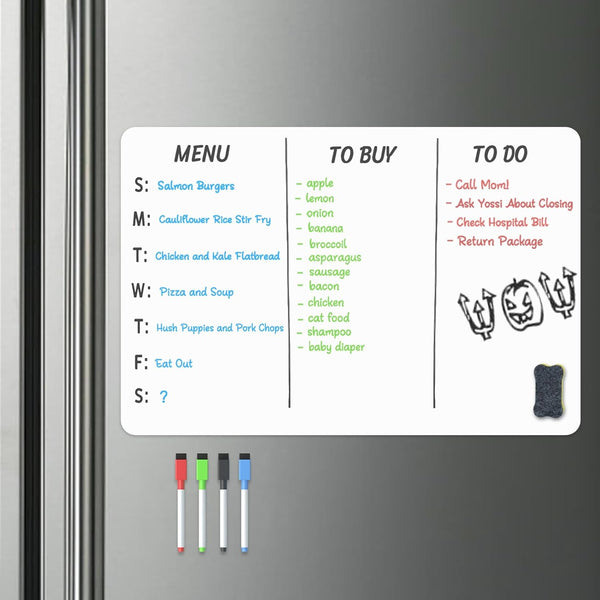 Magnetic Whiteboard for Fridge, Small Dry Erase Board with 4 Markers and 1 Eraser, 20 x 13 Inches