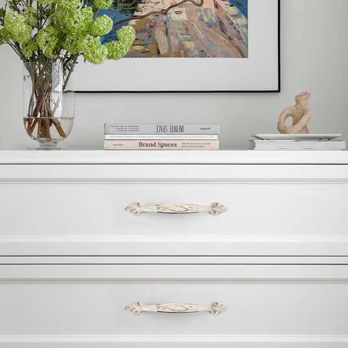 HUHUIAOH 2-Pack 128mm(5in)) Modern Style Zinc Alloy Handle, Solid Ivory White Gold Edge Handle Wardrobe Bedside Cabinet