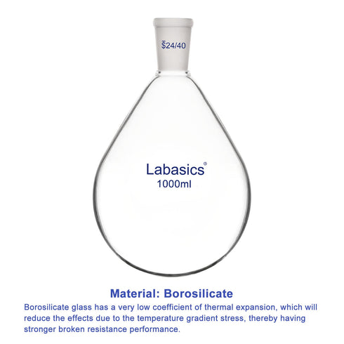 Borosilicate Glass Single Neck Recovery Flask, 1000 ml Rotary Evaporator Flask with 24/40 Outer Joint