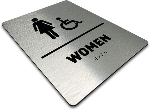 Women/Wheelchair Restroom Sign by GDS - ADA Compliant, Wheelchair Accessible, Raised Icons, Grade 2 Braille, Bathroom