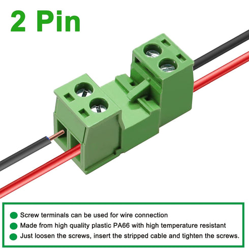 Tnisesm 16Pcs 2 Pin Screw Terminal Block Connector, 5.08mm Pitch Pluggable for 28-12AWG Cable, 300V 15A