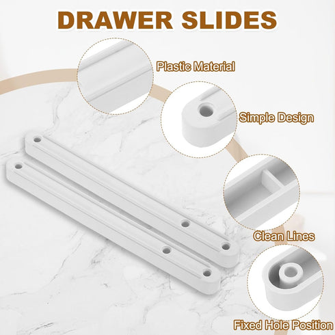 8Set 180mm uxcell Drawer Slides, - Plastic Drawer Rails with Screw, Side Mounted Grooved Guide Rail for Cabinet Bedside