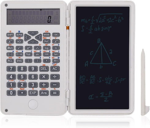 Basic Calculator Notepad with LCD Writing Tablet, Rechargeable, 12 Digit Display, Hand-held for Daily Office, White