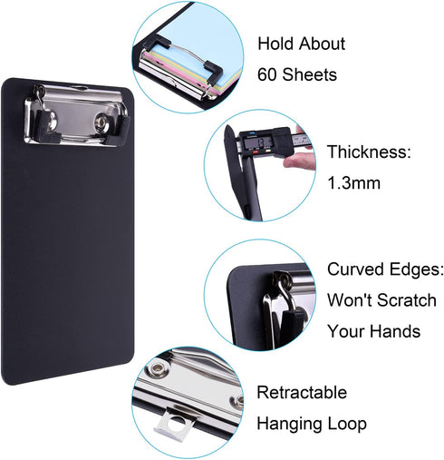 Mini Clipboard, Wisdompro 2 Pack 4" x 6" Small Clip Boards for Notepads, Memo Size, Pocket Lists (Black, Blue)
