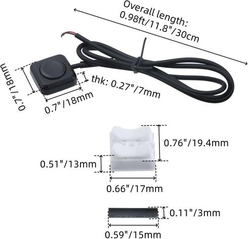 3 Set 12V 24V 12 Inch CH-2 Mini Momentary Push Button Switch Plastic Small Switchs with Double-Sided Tape, ON/Off Horn