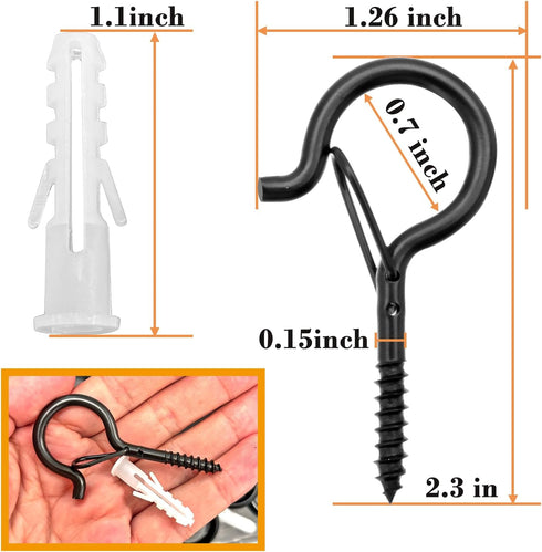 Datttcc 25PCS 2.3 Inch,Black Hanger Hooks with Safety Lock,Heavy Duty Hooks for Hanging, Christmas Patio Lights, String