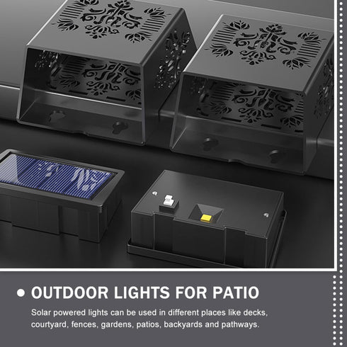 Solar Powered LED Fence Post Lights Outdoor Wall Lamp with Hollow Pattern Garden Patio Deck Lighting for Pathways