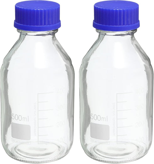 PATIKIL 500mL Reagent Media Bottle, 2Pcs Round Graduated Glass Storage Bottle with Blue Cap