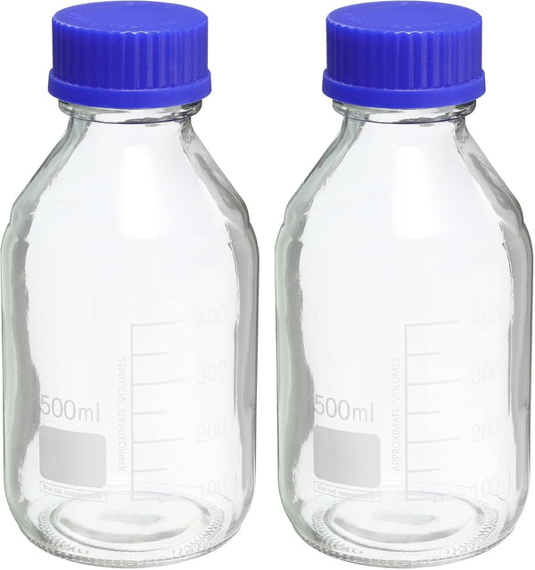PATIKIL 500mL Reagent Media Bottle, 2Pcs Round Graduated Glass Storage Bottle with Blue Cap
