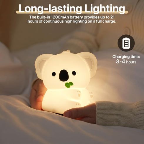 3 Dimmable Cute Koala Night Light for Kids Rechargeable, Battery Operated Nightlight Level with RGB&Timer, Silicone