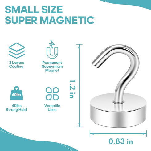 Neosmuk 40lb Heavy Duty Magnetic Hooks, Extra Strong Earth Magnets with Hook for Refrigerators, Cabins, Grill