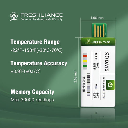 Freshliance 1pack USB Temperature Data Logger Recorder with High Accuracy, PDF and CSV Reports, 60days Cold Chain Fresh
