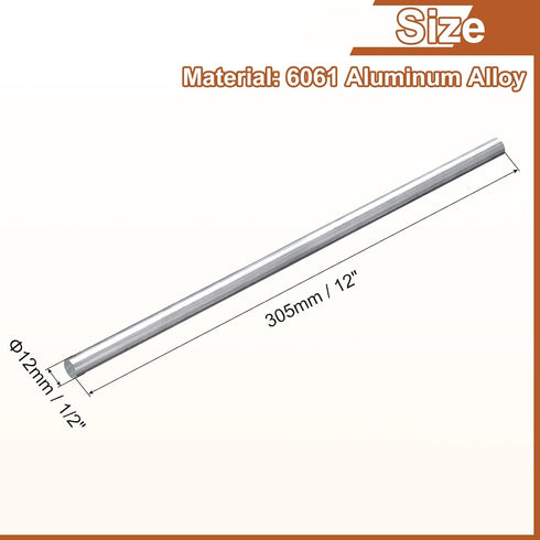 uxcell 1Pcs 1/2" Dia Round Aluminum Rod, 12" Long 6061 Solid Lathe Bar Stock for Industry and DIY Crafts