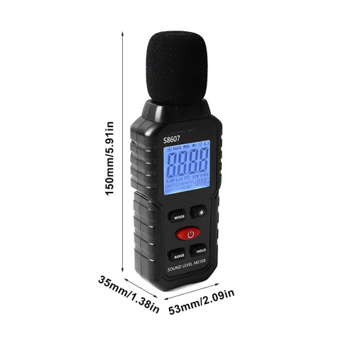 S8607 Digital Sound Level Meter, Portable Decibel Meter with LCD Display Backlight, 30dB to 130dB