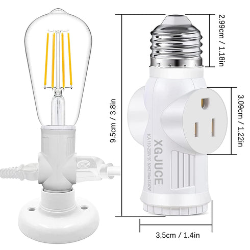 3 Prong Light Socket to Plug Adapter, E26 Outdoor Light with Outlet, E27 Light Bulb to 2/3 Prong Splitter