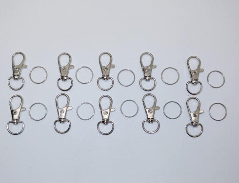 JL Missouri Parts & Misc. 10 1 1/4" 1/2" Snap Hooks Lanyard Keychain Clips with Split Rings, Spring Loaded Lobster