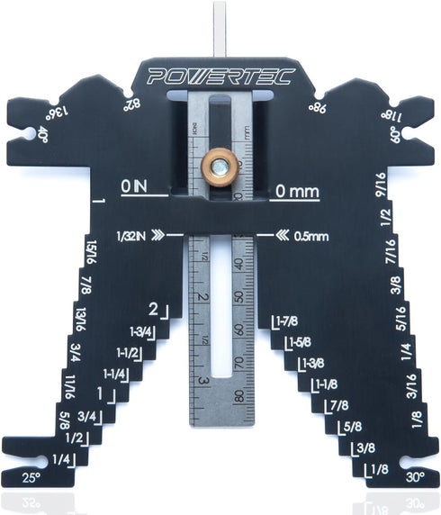 POWERTEC Universal 5-in-1 Step Depth Gauge for Measuring Chisel Angles, Drill Points,