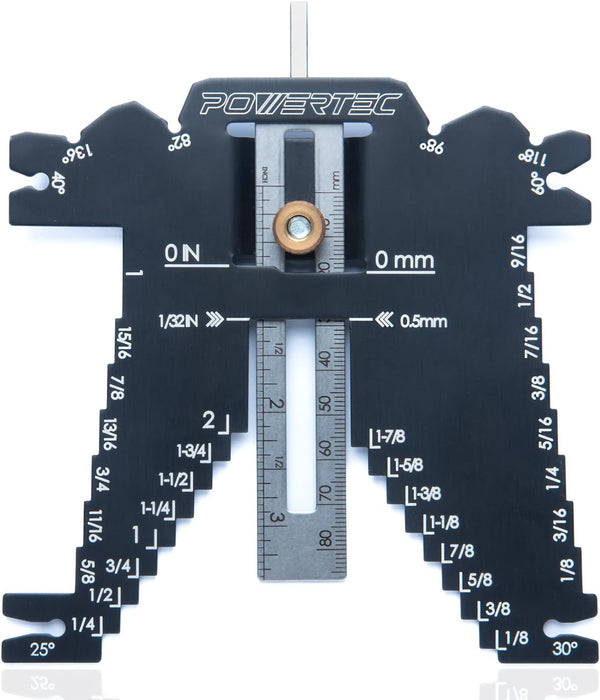 POWERTEC Universal 5-in-1 Step Depth Gauge for Measuring Chisel Angles, Drill Points,