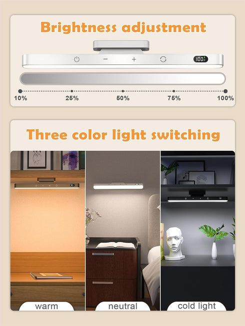 Generic Touch Table Lamp Magnetic Desk Lamp Bulit for Reading Cabinet Mirror Bedside Rechargeable Night Lights(White)