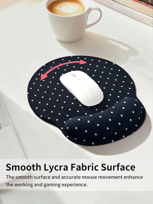 Seorsok Cute White Polka Dot Mouse Pad with Gel Wrist Support Mouse Pad,Ergonomic Aesthetic,Comfortable Mousepad