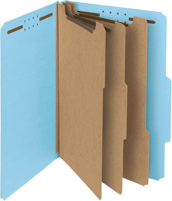 Smead 100% Recycled Pressboard Classification File Folder, Legal Size, 3 Dividers, 3" Expansion, Blue, 10 per Box