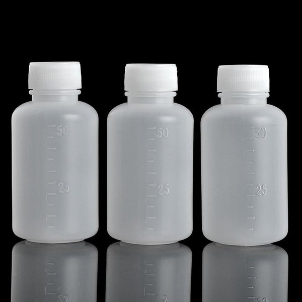 50Pcs 50ml PE Plastic Empty Small Mouth Graduated Lab Chemical Container, Sealing Liquid Medicine Bottles
