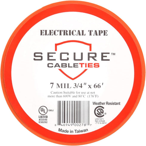 Secure Orange Electrical Tape, 3/4 Inch x 66 Feet - 5 Pack